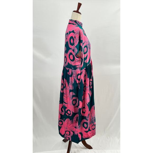 OSEI DURO Sz M Medium Imperium Dress Pool Party Pink Teal Midi Rayon - Picture 6 of 13
